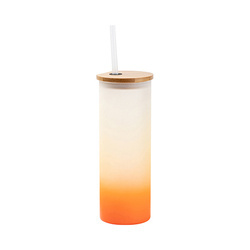 500 ml matný hrnek s bambusovým víčkem a brčkem pro sublimaci - oranžový gradient