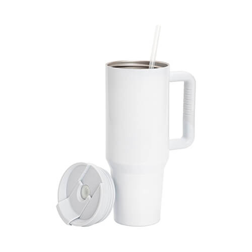 Hrnek 1200 ml s brčkem a šedým uchem pro sublimaci - stříbrný