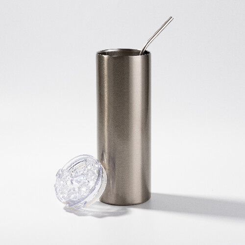 600 ml hrnek s brčkem pro sublimaci - stříbrný, víčko s umělým ledem