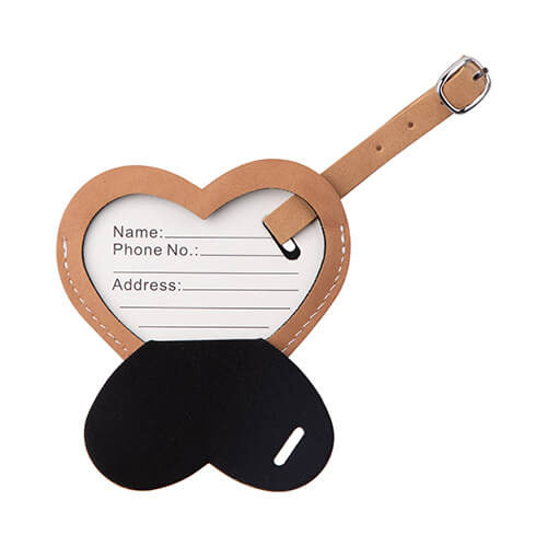Kožená visačka na zavazadla pro sublimaci - hnědé srdce