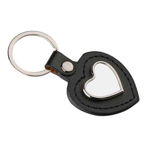 Sublimační klíčenka z kůže a kovu - srdce - černá