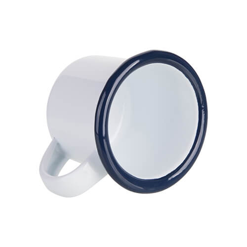 Kovový smaltovaný hrnek 100 ml bílý s tmavě modrým okrajem (sublimace termotransfer)