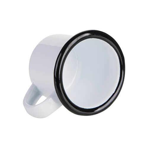 Kovový smaltovaný hrnek 100 ml bílý s černým okrajem (sublimace termotransfer)