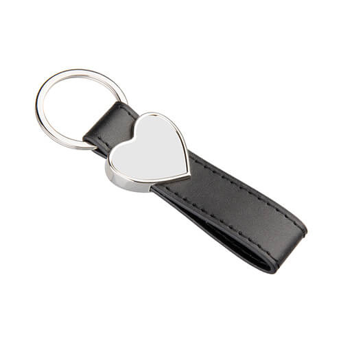 Sublimační klíčenka z kůže a kovu - srdce - černá