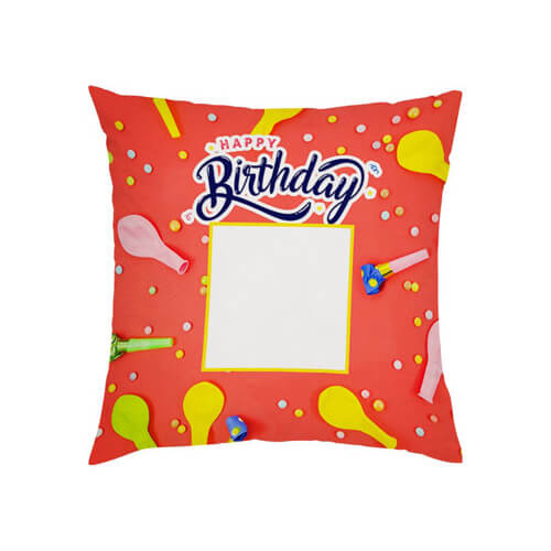 Dvoubarevný saténový povlak na polštář 38 x 38 cm pro sublimaci - Happy Birthday - 3