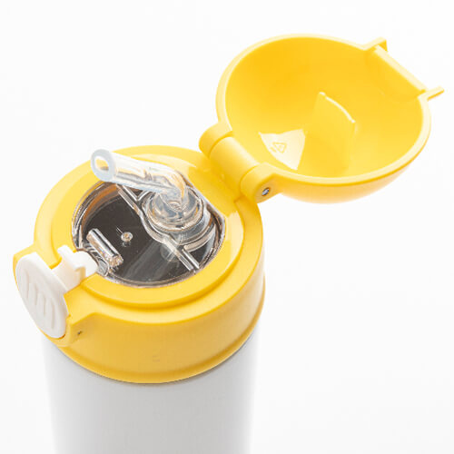 Bidon - 360 ml dětská láhev pro sublimaci - bílá se žlutým uzávěrem