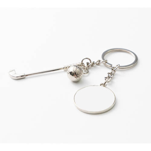 Kovová klíčenka s míčkem a golfovou holí pro sublimaci