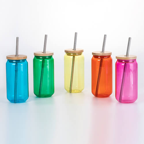 550 ml sklenice s brčkem a bambusovým víčkem pro sublimaci - fialová