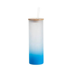 600ml matný hrnek s bambusovým víčkem a brčkem pro sublimaci - modrý gradient