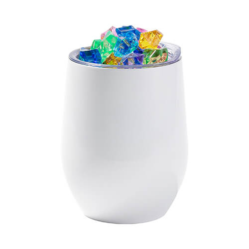 360 ml hrnek na svařené víno pro sublimaci - bílý, víčko s umělým barevným ledem