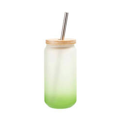 550ml matná sklenice s brčkem a bambusovým víčkem pro sublimaci - zelený gradient