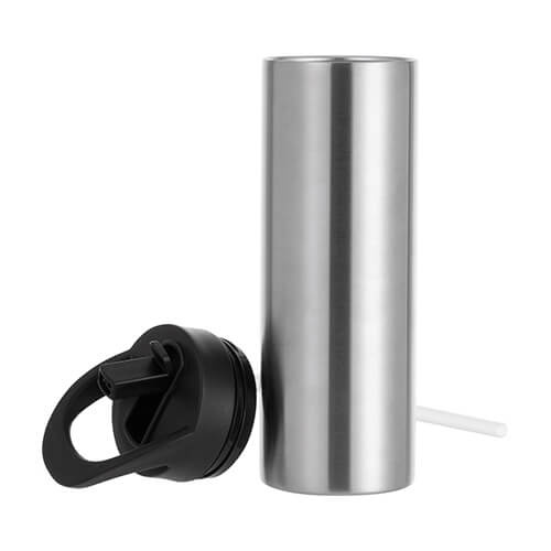 Láhev na nápoje - 600 ml s víčkem a sublimačním držadlem - stříbrná