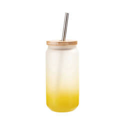 550ml matná sklenice s brčkem a bambusovým víčkem pro sublimaci - žlutý gradient