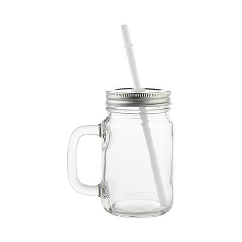 Skleněný hrnek Mason Jar s brčkem pro sublimaci