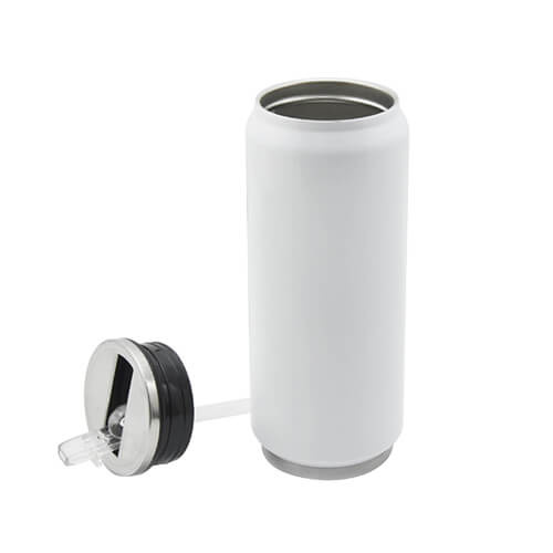 Bidon - nápojová plechovka 500 ml s brčkem pro sublimaci - bílá