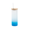 500ml matný hrnek s bambusovým víčkem a brčkem pro sublimaci - modrý gradient