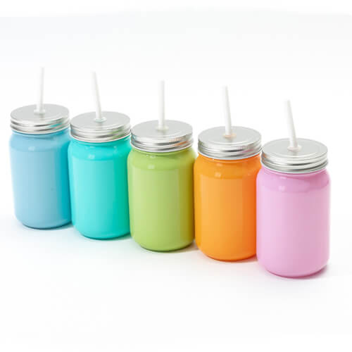 Skleněný hrnek Mason Jar Full Color 450 ml bez očka pro sublimaci - oranžový