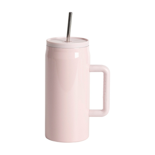 Nerezový cestovní hrnek 1200 ml s uchem a brčkem, s vodotěsným víčkem - světle růžový