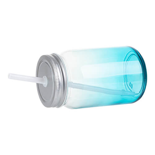 Skleněný hrnek Mason Jar 450 ml bez ucha pro sublimaci - modrý gradient
