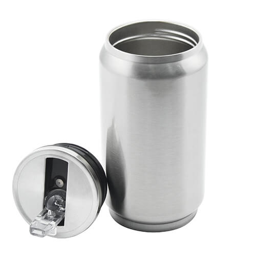 Bidon - nápojová plechovka 350 ml s brčkem pro sublimaci - stříbrná