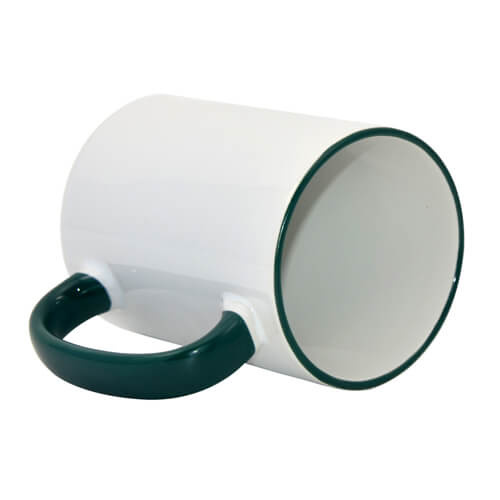 Hrnek 450ml s tmavě zeleným lemem a uchem (sublimace termotransfer)