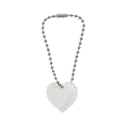 Akrylová visačka na hrnek pro sublimaci - roztřepené srdce na kuličkovém řetízku