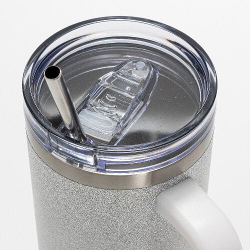 Nerezový hrnek 1200 ml s víčkem a brčkem - stříbrný (pro sublimaci)