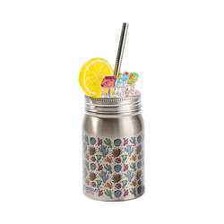 Hrnek Mason Jar 500 ml s brčkem pro sublimaci - stříbrný, umělý led a citron