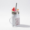 Hrnek Mason Jar 500 ml s brčkem a uchem pro sublimaci - bílý, umělý led a meloun