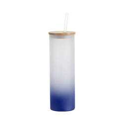 Matný hrnek o objemu 600 ml s bambusovým víčkem a brčkem pro sublimaci - tmavě modrý gradient