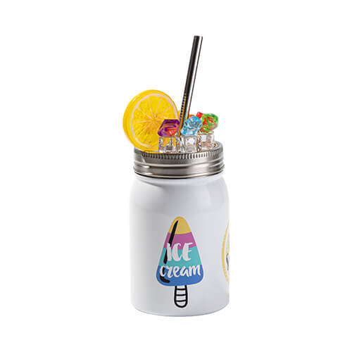 Hrnek Mason Jar 500 ml s brčkem pro sublimaci - bílý, umělý led a citron