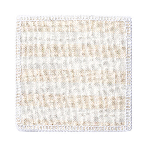 Lněná podložka pod hrnek 10 x 10 cm krémová se žlutými pruhy pro sublimaci