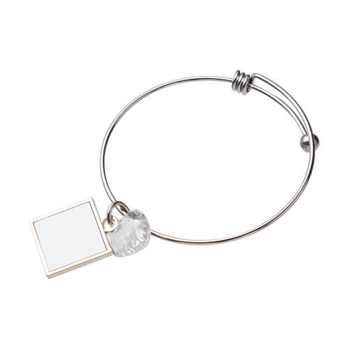 Náramek s kuličkou, křišťálovým srdcem a čtvercovým přívěskem pro sublimaci