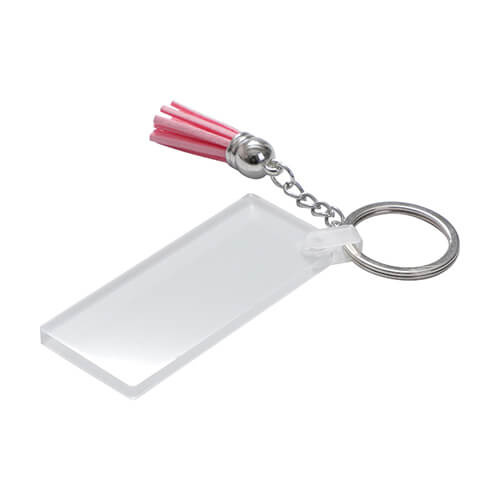 Akrylová klíčenka pro sublimaci - obdélník s růžovými střapci