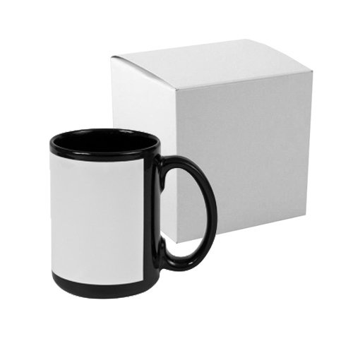 Hrnek černý 450ml s bílým rámečkem pro sublimaci + krabička KAR5