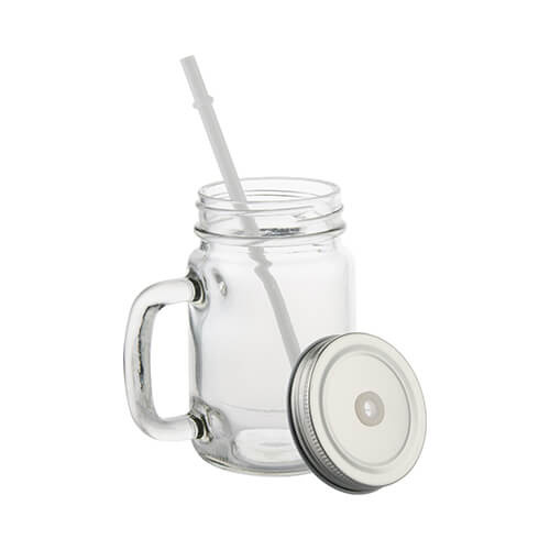 Skleněný hrnek Mason Jar s brčkem pro sublimaci