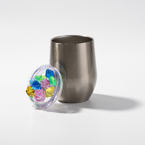 360 ml hrnek na svařené víno pro sublimaci - stříbrný, víčko s umělým barevným ledem