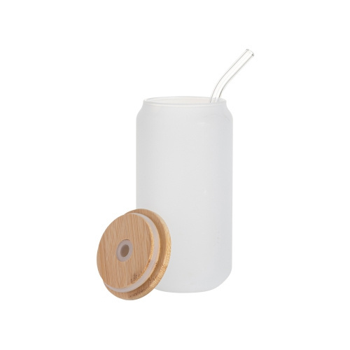 Sada 6 matných sklenic o objemu 550 ml s brčkem a bambusovým víčkem pro sublimaci