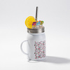 Hrnek Mason Jar 500 ml s brčkem a sublimačním uchem - bílý, s umělým ledem a citronem