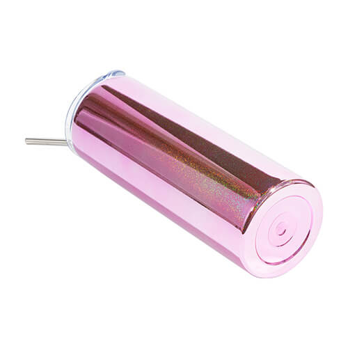 600 ml hrnek s brčkem pro sublimaci - metalizovaný růžový se třpytkami