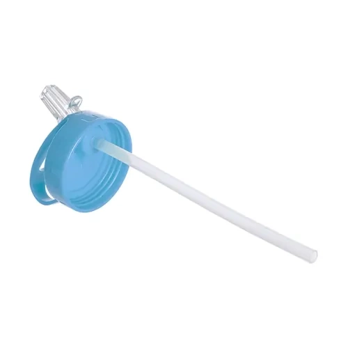 Hliníková láhev s výlevkou, 600 ml, bílá, se světle modrým uzávěrem a sublimačním držákem