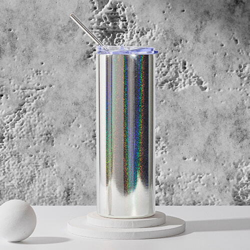 600 ml hrnek s brčkem pro sublimaci - metalizované stříbro se třpytkami