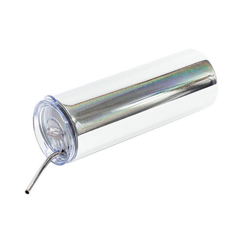 600 ml hrnek s brčkem pro sublimaci - metalizované stříbro se třpytkami