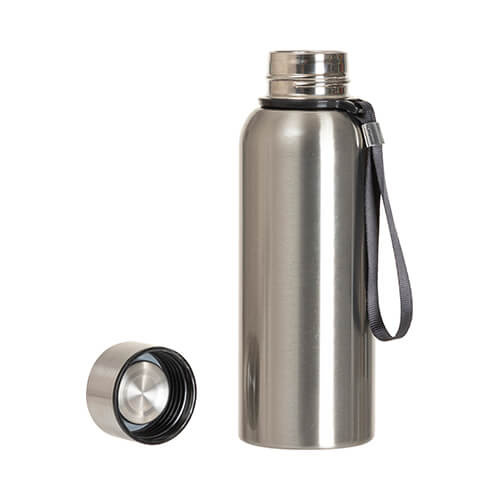 Láhev z nerezové oceli 600 ml s rukojetí ze šňůrky - stříbrná