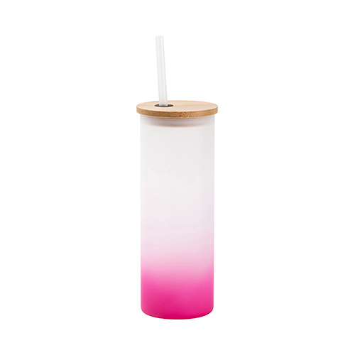 500 ml matný hrnek s bambusovým víčkem a brčkem pro sublimaci - fialový gradient