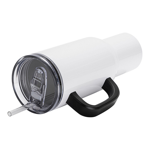 Nerezový cestovní hrnek 1200 ml s černým uchem - bílý (pro sublimaci)