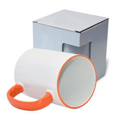Hrnek 450ml s oranžovým lemem a uchem + krabička KAR5 (sublimace termotransfer)