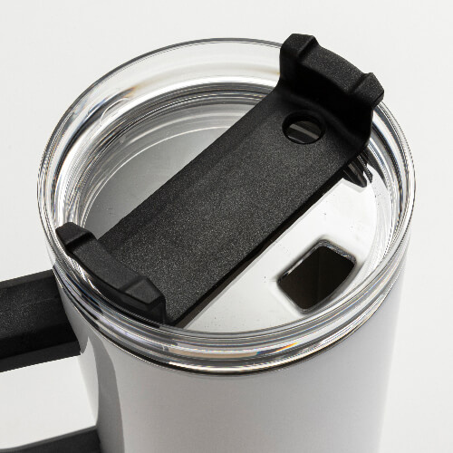 Nerezový cestovní hrnek 1200 ml s víčkem, brčkem a černým uchem - bílý (pro sublimaci)