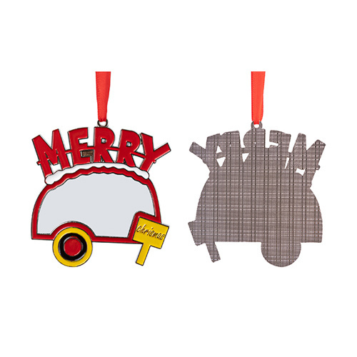 Kovová visačka na vánoční stromek pro sublimaci - kempování Merry Christmas