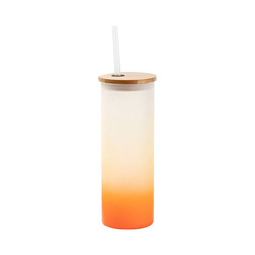 500 ml matný hrnek s bambusovým víčkem a brčkem pro sublimaci - oranžový gradient